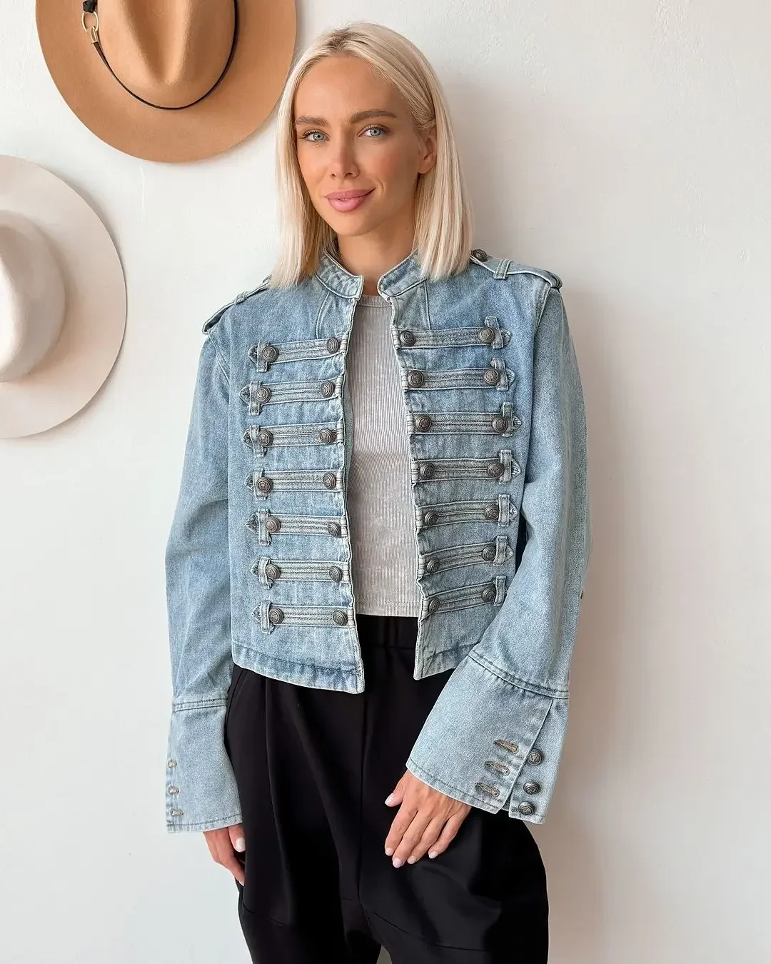 Vintage Denim Military Jacket Women Retro Solid Round Neck Single Breasted Slim Crop Coat 2026 New Lady Daily Street Outerwear 3 Vintage Denim Military Jacket Women Retro Solid Round Neck Single Breasted Slim Crop Coat 2026 New Lady Daily Street Outerwear 3