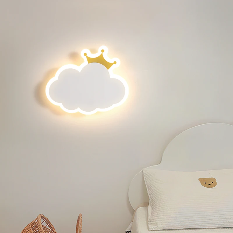 Children\'S Room Wall Lamp Girls Boys Cute Crown Clouds Rocket Planet Night Light Modern Simple Lovely Bedroom  Light