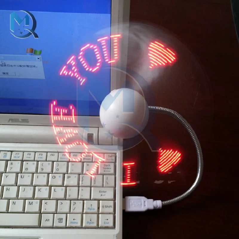 USB Fans Mini Word Display Creative Gift With LED Light Support Change Any Language Digital Image Gadgets Products For Laptop PC