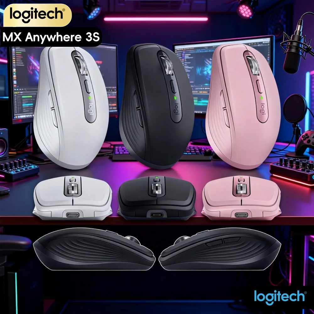 Logitech MX Anywhere 3S Travel Mouse - 8K DPI Glass Tracking, Hyper-Scroll, Silent Click, USB-C Charging, Anti-Slip Grip