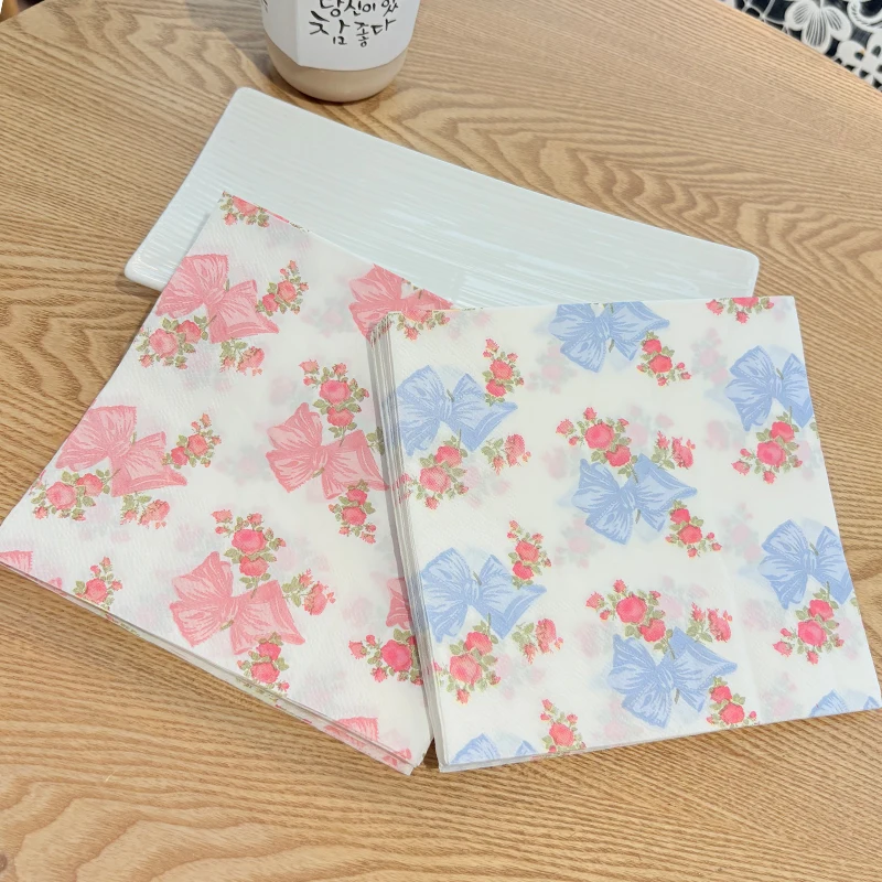 

Classic Pink Blue Bow Disposable Napkins Table Paper Towels Birthday Party Decor kitchen Supplies Wedding Napkin