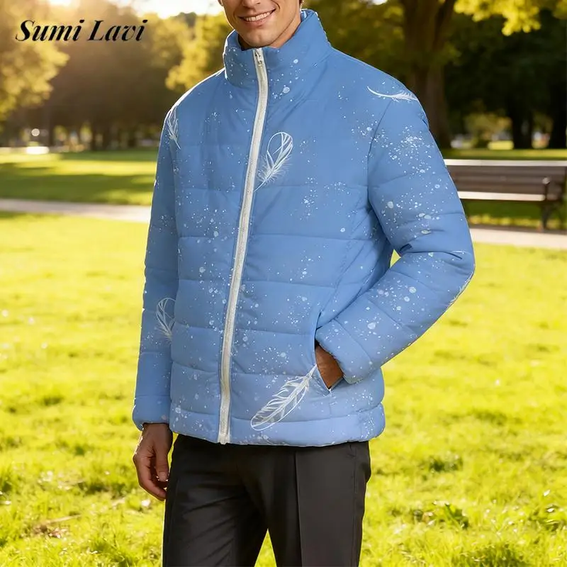 

Daily Leisure Mens Loose Down Jacket Streetwear Casual Stand Collar Zipper Jackets Men Fall Winter Fashion Printing Outerwear
