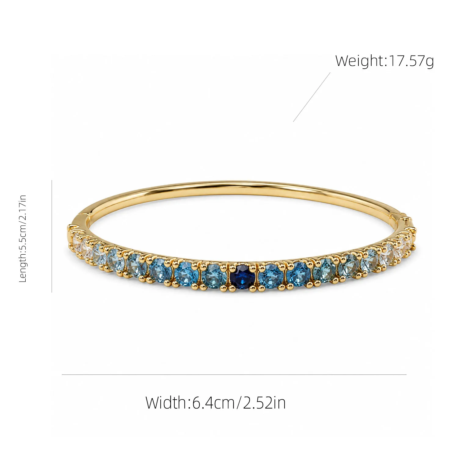 Glam Gradient Blue Rhinestone Bangle Bracelet Slim Sparkling Fashion Wrist Jewelry Gift For Ladies Party Wedding Wear