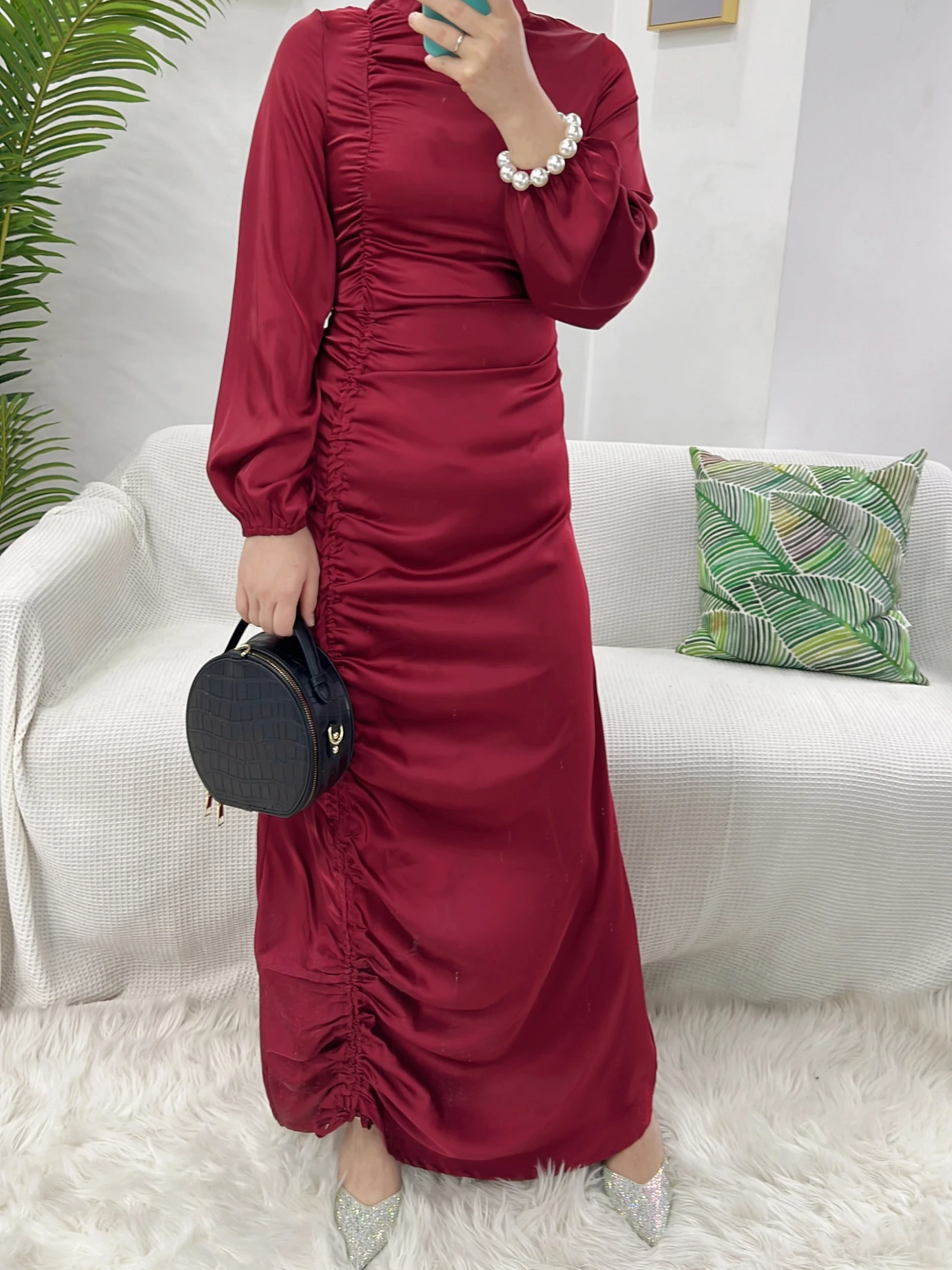 Imagem -05 - Elegante Vestido Longo de Festa Feminino Eid Muçulmanos Abaya Marrocos Cordão Manto de Oração Ramadã Musulman Bodycon Primavera