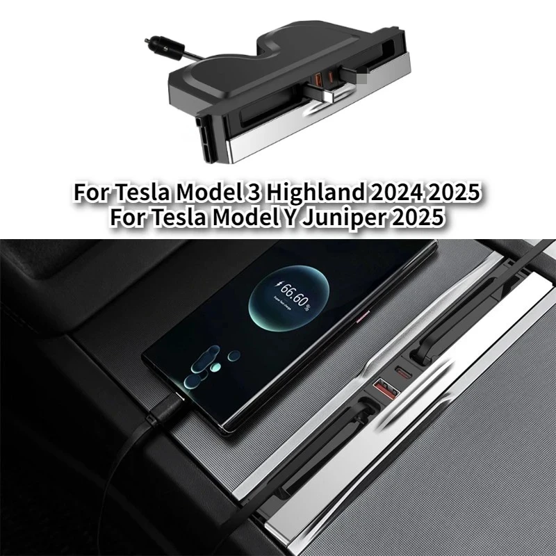 

Док-станция для Tesla Model 3 Y Juniper 2025, быстрое зарядное устройство, USB-шунтирующий концентратор, удлинитель центральной консоли, аксессуары для умного датчика