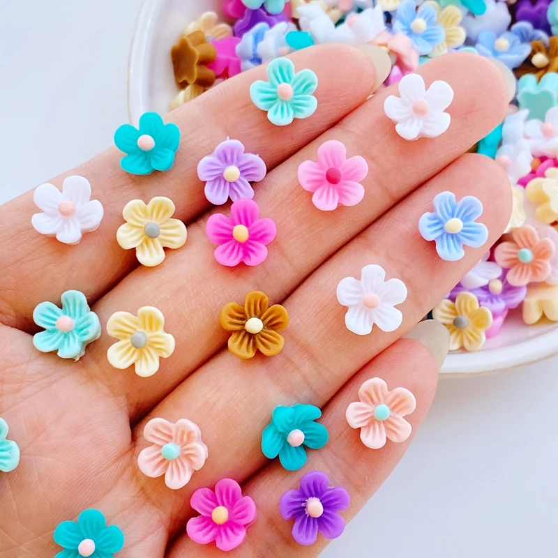 100pcs New Cute 9mm Resin Mini Flower Flat Back Cabochon Scrapbook Kawaii DIY Embellishments Accessories