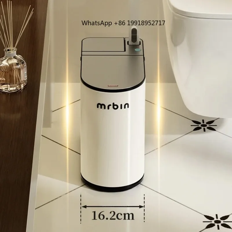 

Sensor Trash Can with Toilet Brush Narrow Bathroom Bin Lid Integrated Odorless Wastebasket Automatic Dustbin