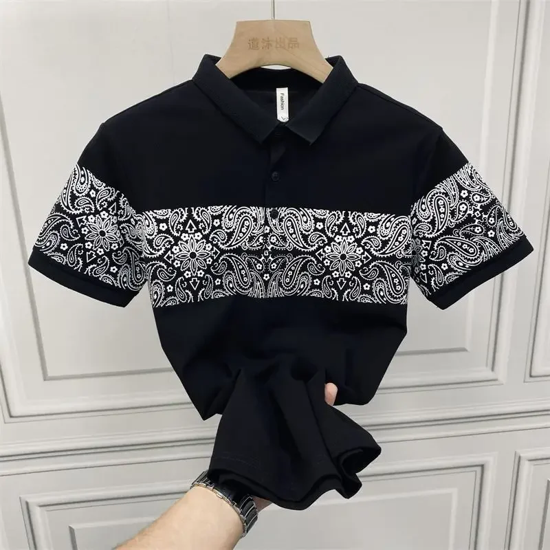Black O Neck White Skinny Mens with Collar T-shirt Print Xl Top Ordinary Hot Cool Cheap Tops Smooth Kpop Chic Male Polo Shirts