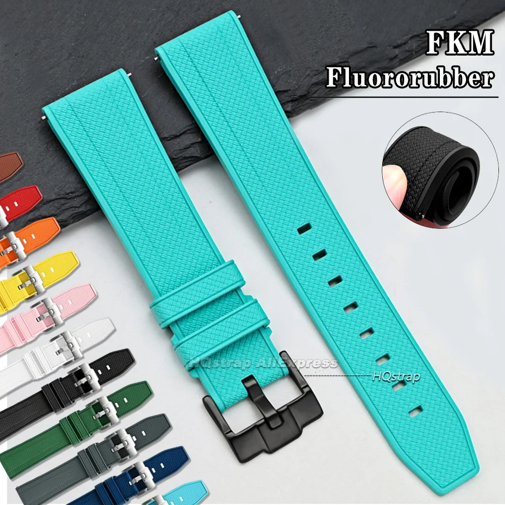 Bracelet de montre en caoutchouc FKM 19mm 20mm 21mm 22mm pour Seiko pour Rolex, bracelet universel à libération rapide, bracelet de sport étanche