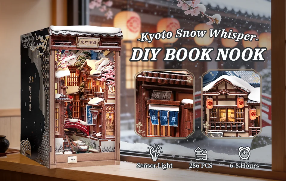 CUTEBEE DIY Book Nook Kit Japanese Sakura 3D Puzzle Dollhouse for Bookshelf Unique Craft Gift for Book Lover Christmas Miniature