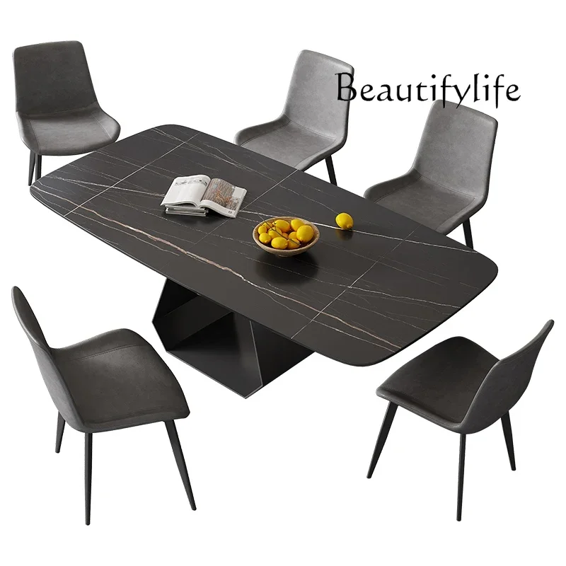 Nordic light luxury rock slab dining table and chair combination modern simple home rectangular retro dining table