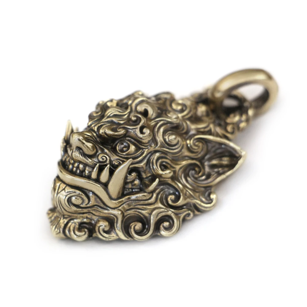 Brass Tang Lion Pendant Details Biker Punk Kylin Jewelry BR405