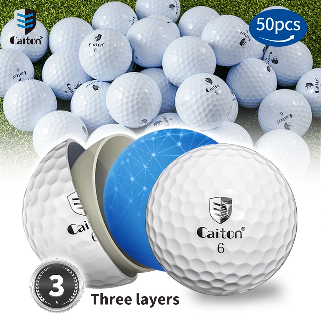 Caiton 50pcs 3-Layer Golf Balls - 332 Dimple, Max Distance, Spin Control, Durable, Accurate - Ideal for Training & Play