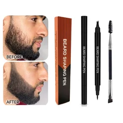 Pluma de barba impermeable 2 en 1, lápiz de relleno y cepillo, potenciador de barba, reparación duradera, herramientas de modelado para colorear bigote