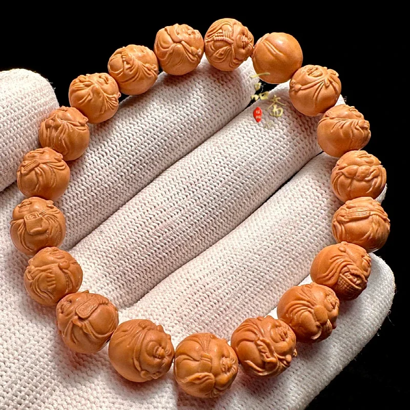 

Maitreya Bracelet Men's Hand Toy Walnut Collectables-Autograph Size Monkey Peach Pit Carving Small Seed