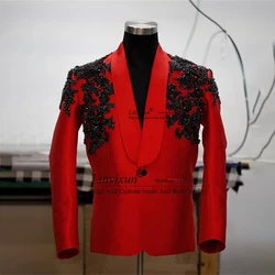Luxury Beaded Appliques Men Suits Shawl Lapel Groom Male Party Prom Blazer Wedding Dinner Tuxedos 2 Pieces Sets Costume Homme