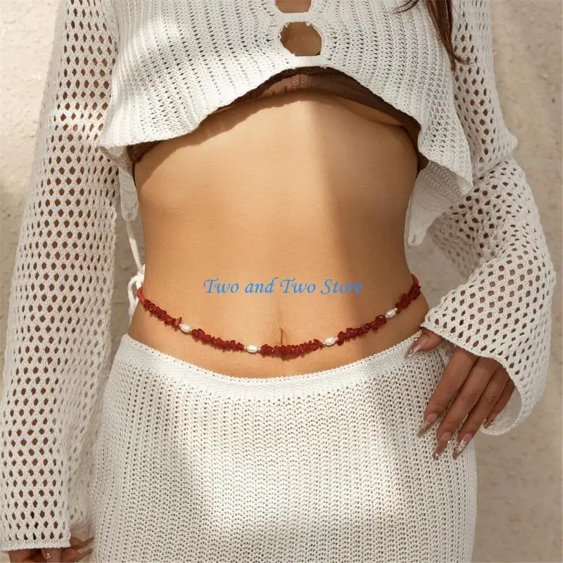 

HX6F Elegant Chain Belt Beachwears Waist Beading Chain Belt Decorative Dress Chain Party Waist Decors Female Body Jewelry