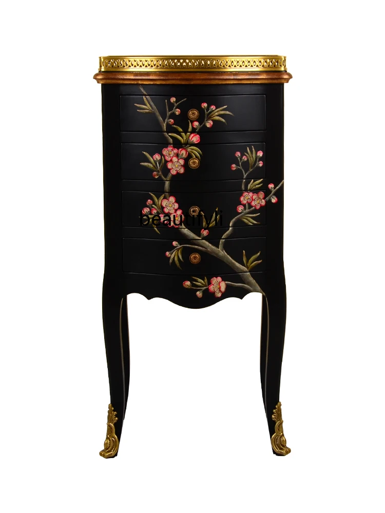 European Style Retro High Leg Small Side Cabinet Aisle Flower Stand Hand Painted Art Pattern Side Table