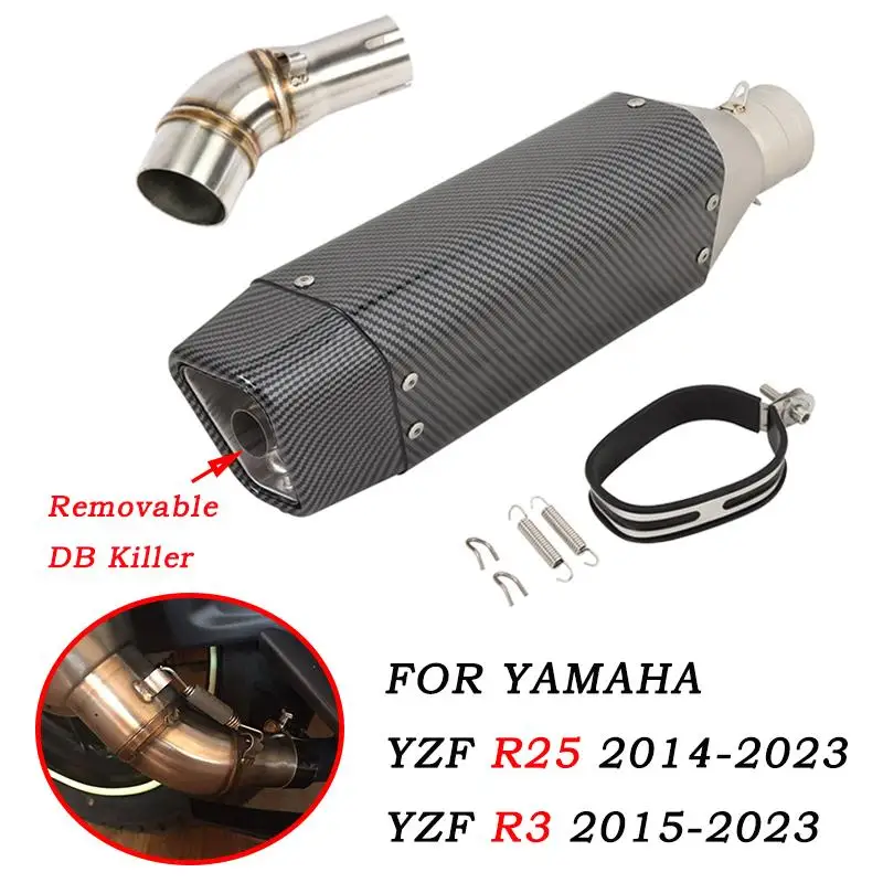 

51MM For YAMAHA YZF R3 2015-2023 R25 2014-2023 Motorcycle Exhaust Mid Pipe Muffler Connect Tube With DB Killer Stainles Steel