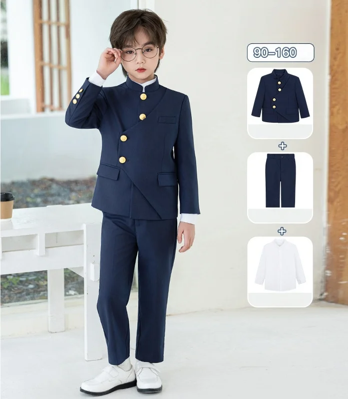 Kids Autumn Wnter New Chinese Style Suit Set Baby First Birthday Banquet Flower Boys Wedding Host Performance Clothing