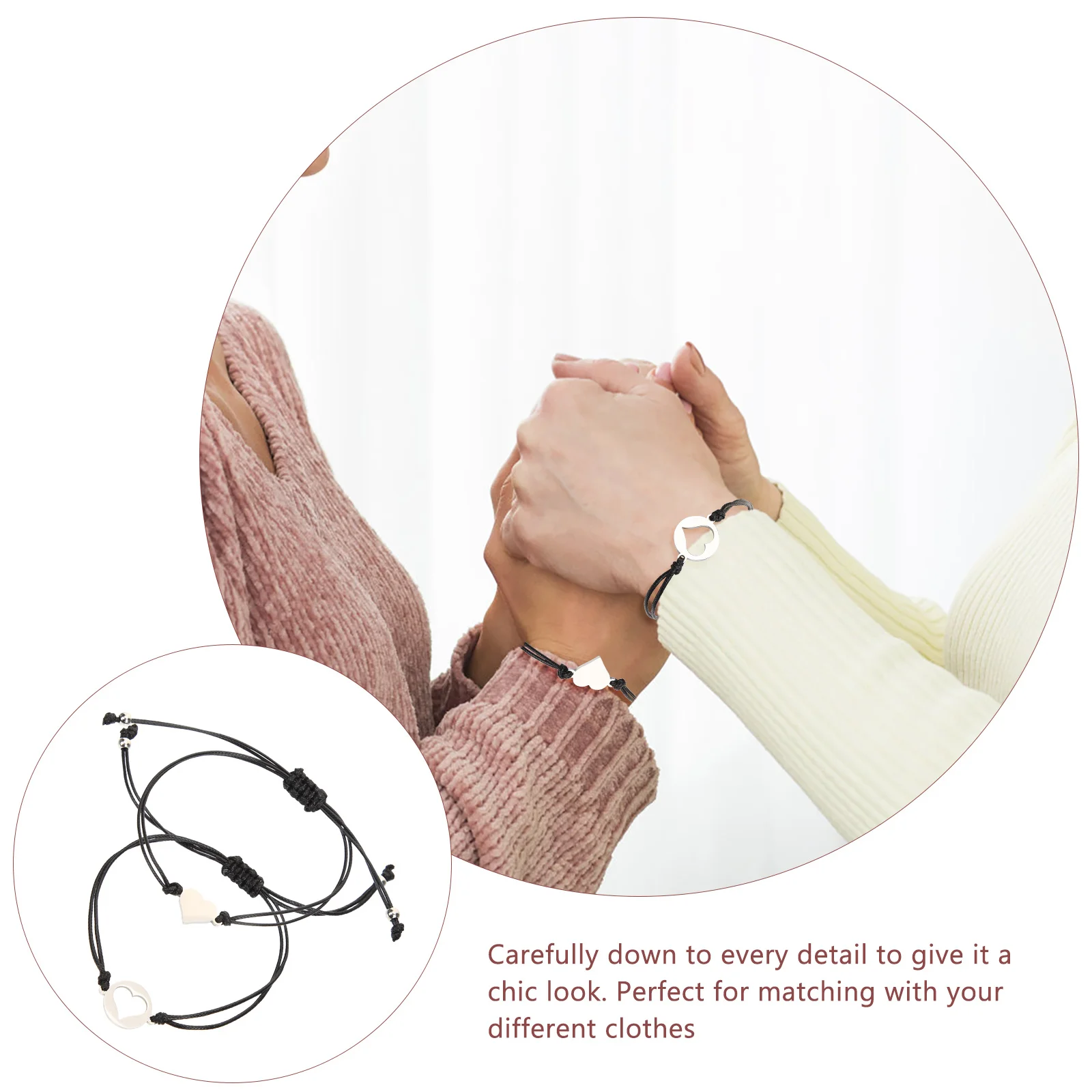 1 زوج الفولاذ المقاوم للصدأ القلب مضفر سوار مريح قابل للتعديل حبل سوار للأم ابنة مطابقة الصداقة