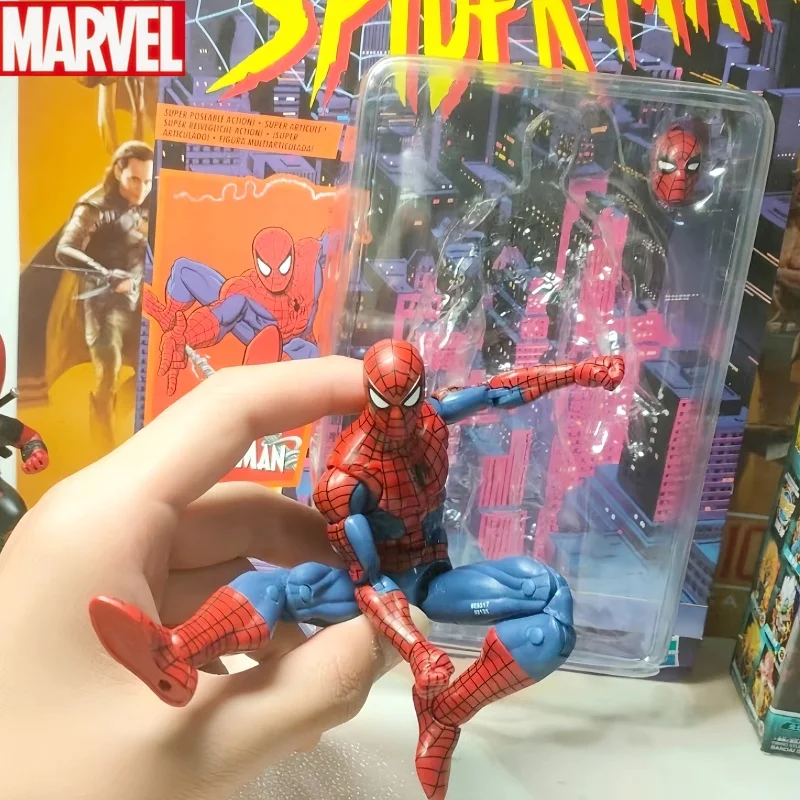 Marvel Legends Spider Man Legends Retro Animated Action Figure Model Toy Figurine Change Face Statue Model Doll Collect Toy Gift