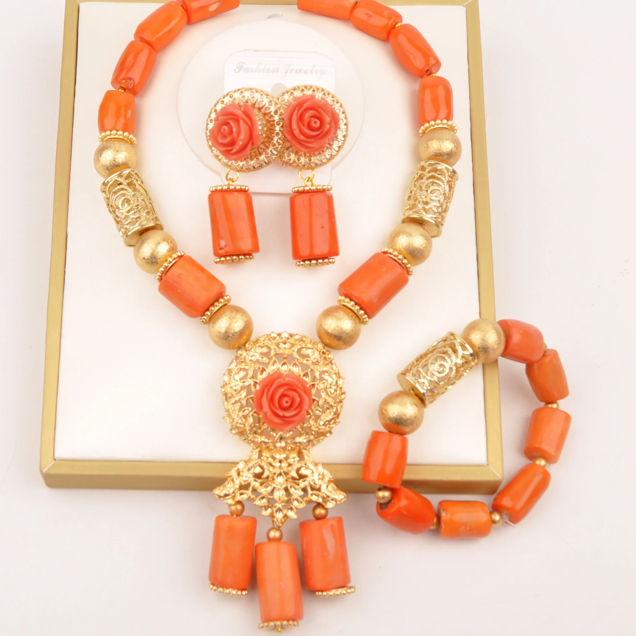 

Nigeria Orange natural coral necklace for brides wedding jewelry set in Africa