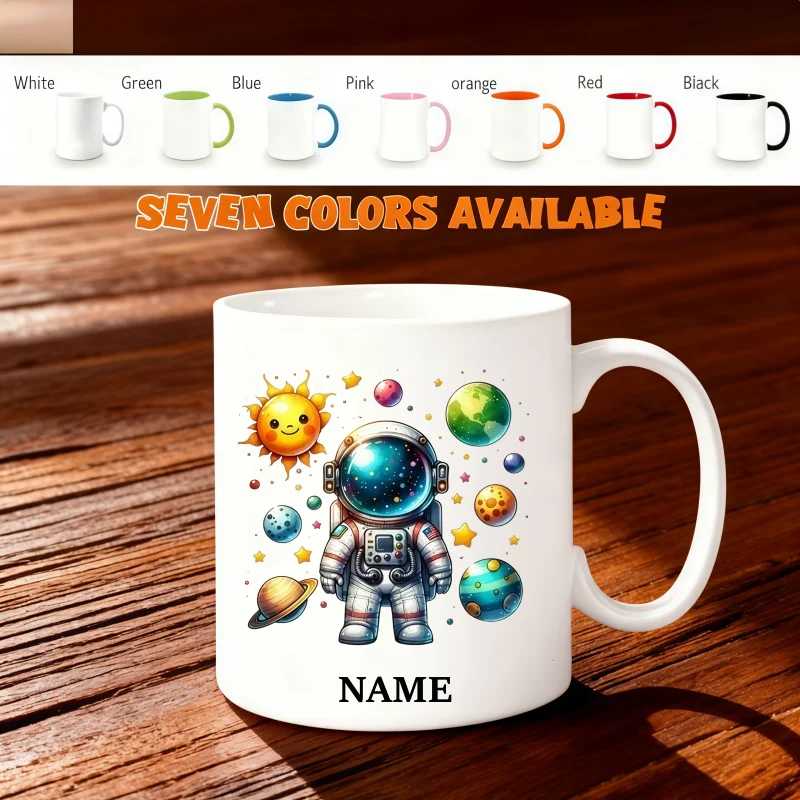 Customizable Name Mug, 'Cartoon Astronaut Space-Themed Mug', Dishwasher-Safe, Perfect Birthday and Holiday Gift