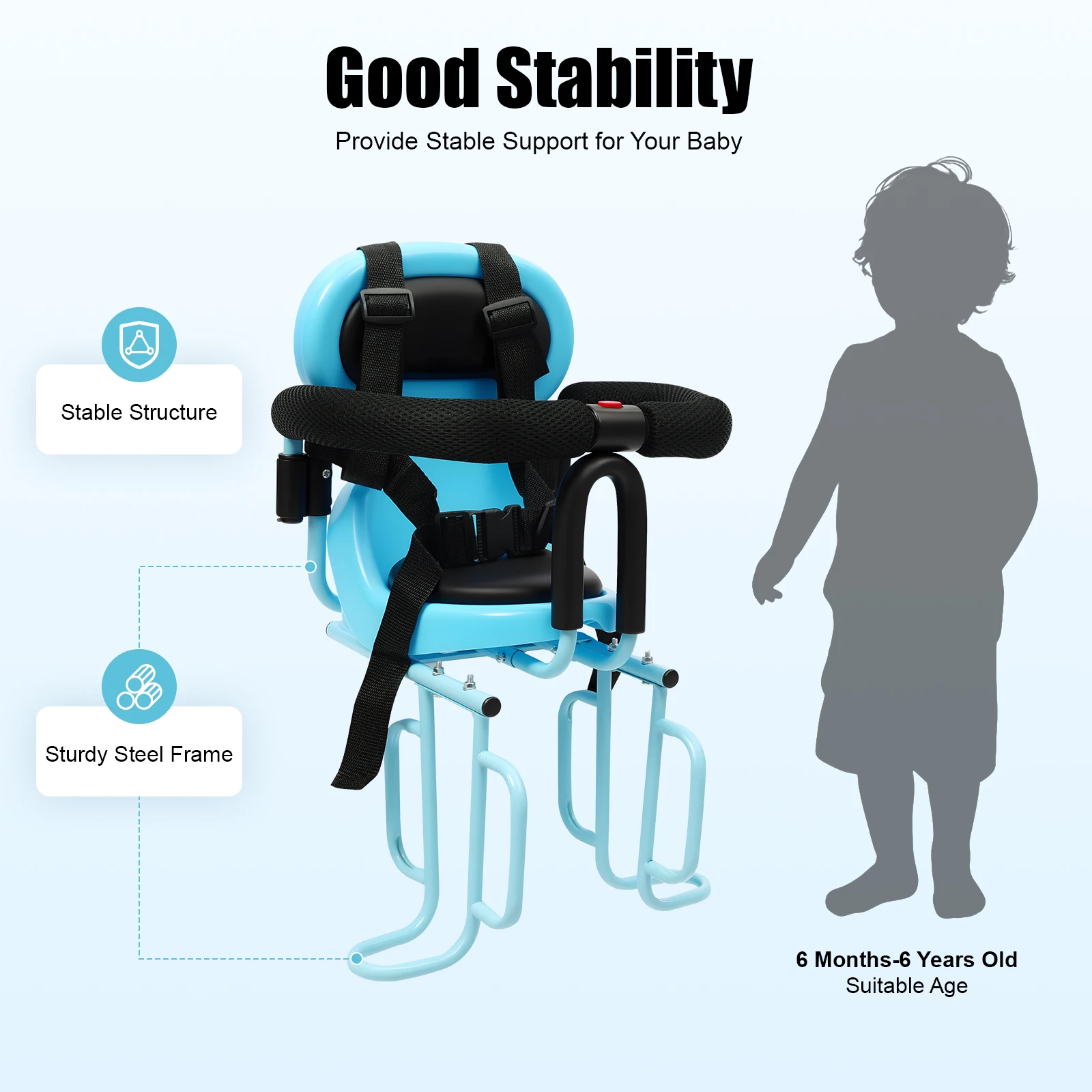 

Universal Rear Child Bike Seat with Safety Harness & Guardrail, for Kids Ages 6M-6Y on Adult Road Mountain Electric Bicycles