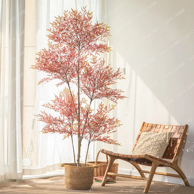 Simulation Greenery Common Nandina Indoor Window Floor-Standing Decorations Fake Trees Potted Landscape Decoration