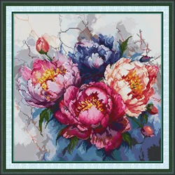 Joy Sunday Pre-printed Cross Stitch Kit Easy Pattern Aida Stamped Fabric Embroidery Set-Paeonia Suffruticosa
