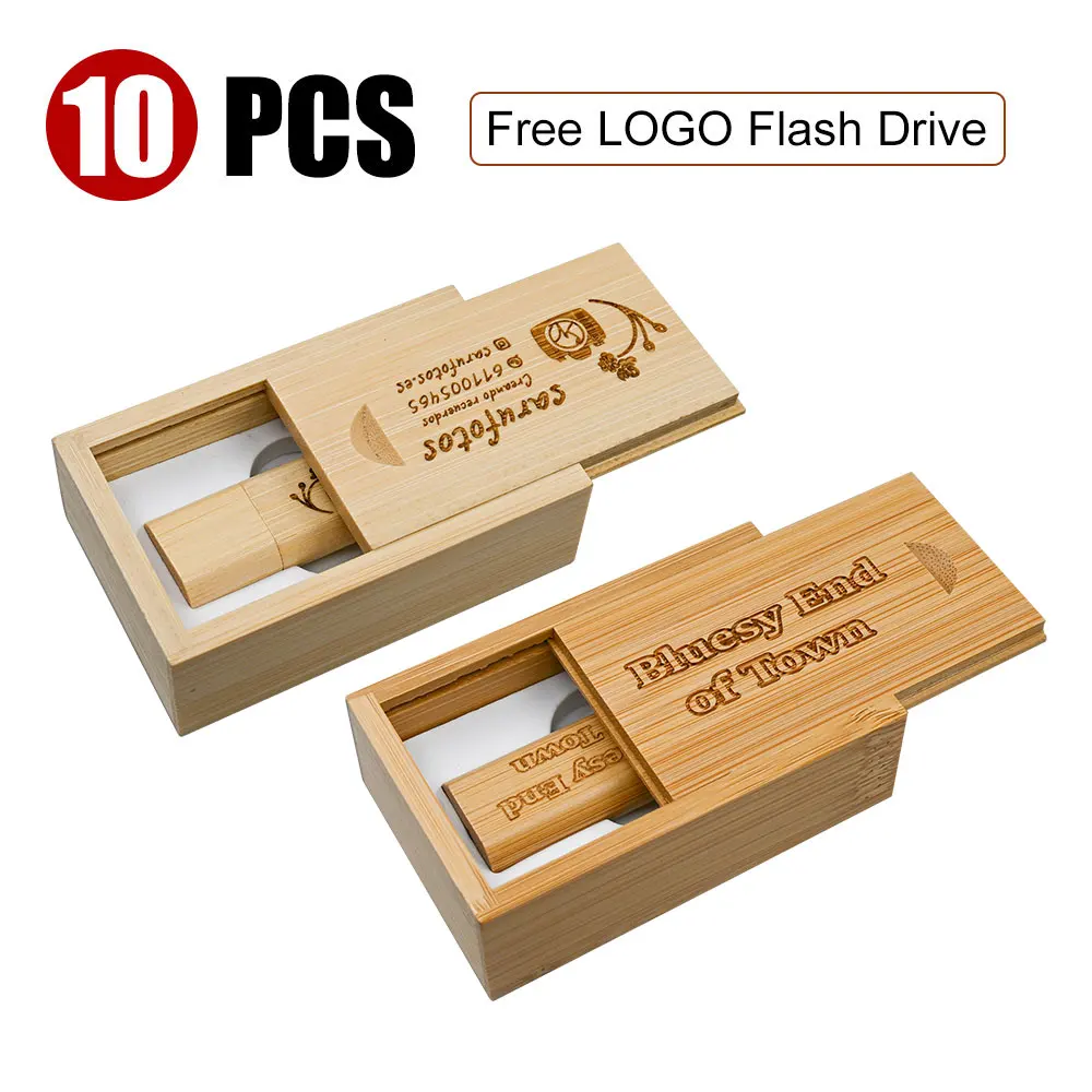 10 PCS LOT USB 2.0 Flash Drives 128GB Wooden Box Pen Drive 64GB Free Custom Logo Memory Stick 32GB Photography Wedding Gifts
