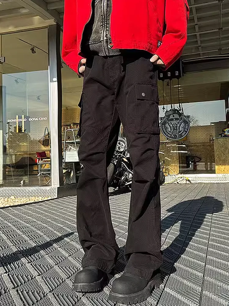 

American Retro Men's Work Pants Multiple kets Straight Leg Pleated Casual Wide Leg Trousers Spring Autumn Faionable