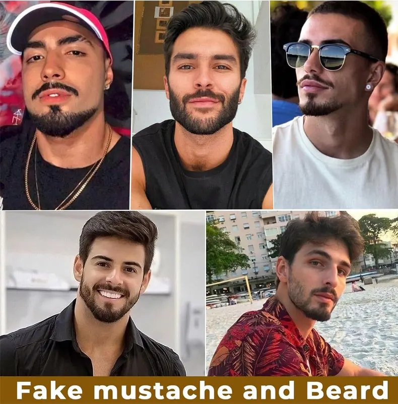 100% cabello humano negro marrón HD encaje malla barba realista bigote falso para hombres maquillaje cabello Facial hecho a mano por barbas invisibles