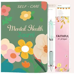 Mental Health Journal Set With Morandi Gel Pen&Cute Faith Bookmark, Anxiety & Guided, Self-Care&Healing Journal for Men Women