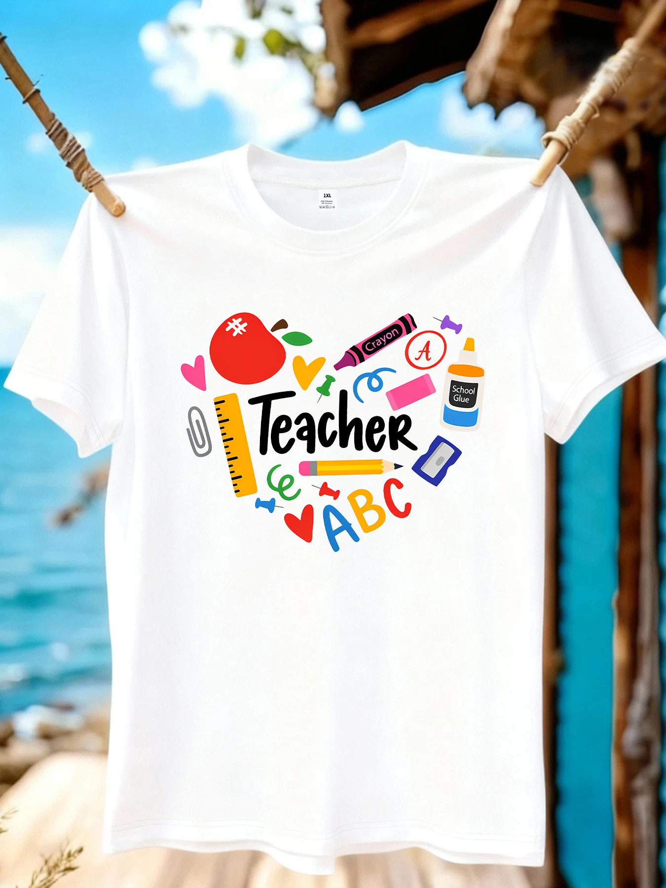 

【WZM109131】Creative Apple print plus size women's round neck summer casual short sleeved street fashion versatile T-shirt