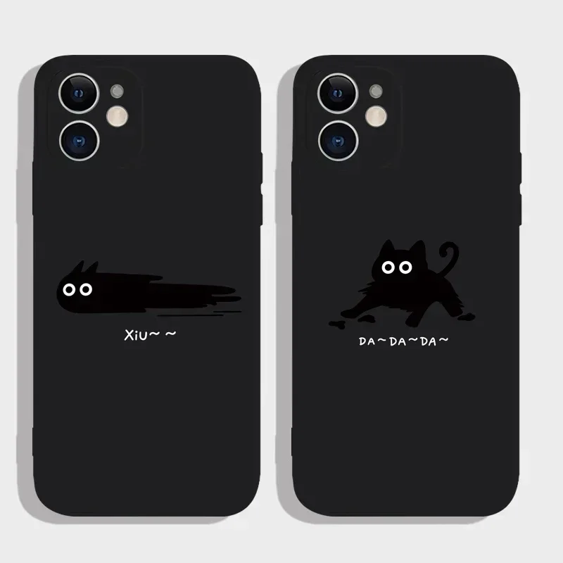 Funny Cute Cat Soft Phone Case For iPhone 15 16 14 13 12 11 Pro Max 13Mini 7 8 14Plus SE Matte Cartoon Couple Cover Shell Fundas