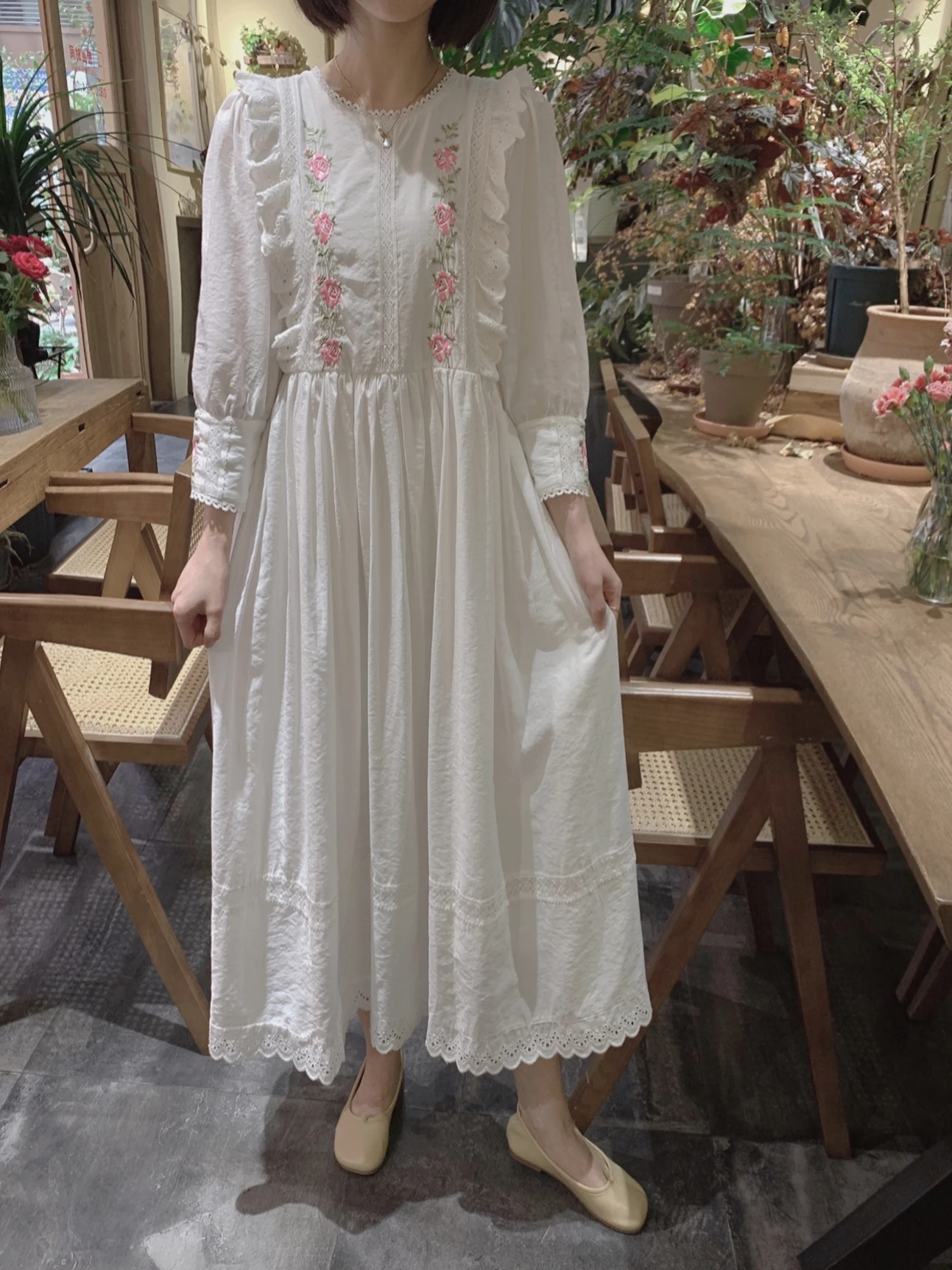 

TIYIHAILEY Spring Summer Women Ladies Lace Embroidery Dress Three Quarter Sleeve Fashion 2025 New Long Mid-Calf White Ladies