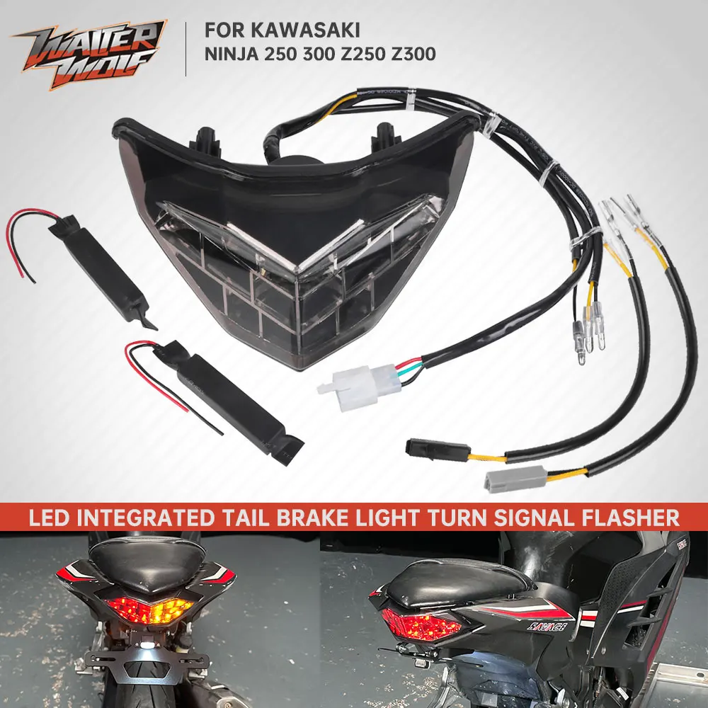 

Motorcycle Smoke Tail Brake Light For Kawasaki Ninja 250 300 Z250 Z300 2012-2018 LED Taillight Indicator Flasher Tail Stop Lamp