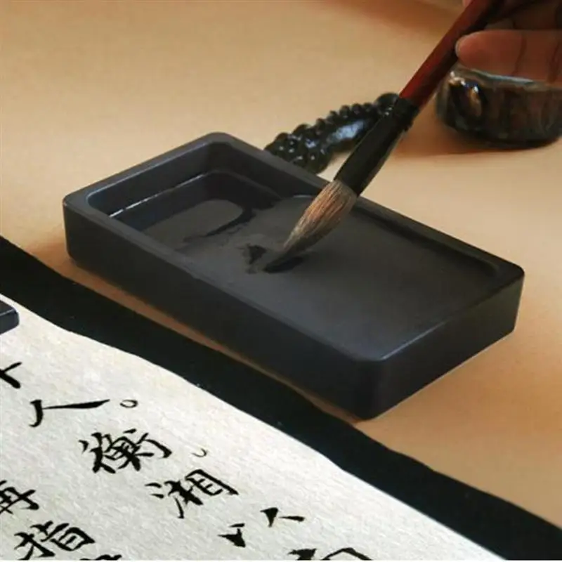 5Inch Handmade Nước Gợn Sóng Vuông Mực Đá Sinh Viên Thư Pháp Inkstone 2 Mặt Inkslab Nhẹ Di Động Inkstone