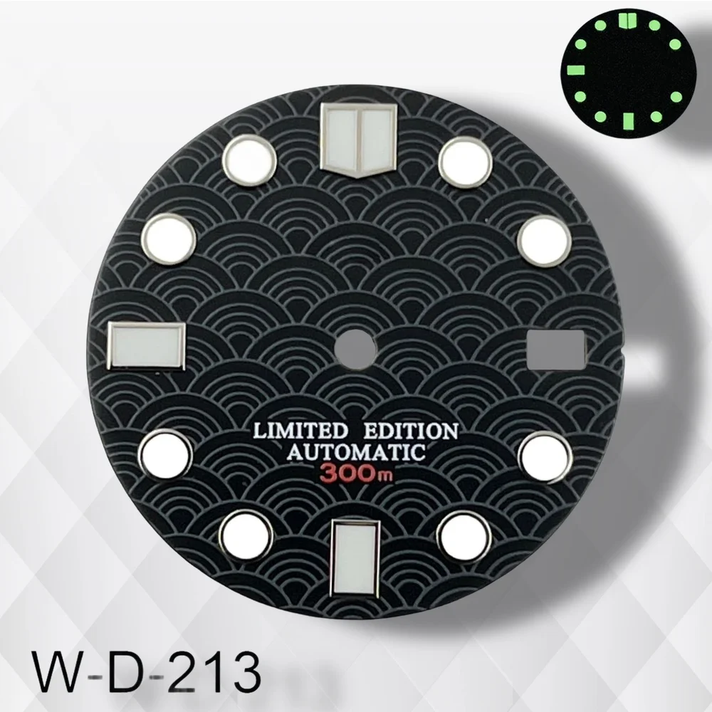 28.5mm de Alta Qualidade S Logotipo NH35 Dial SUB/SKX007 DIal Adequado Para NH35/NH36 Movimento Verde Luminoso NH35 Acessórios ﻿