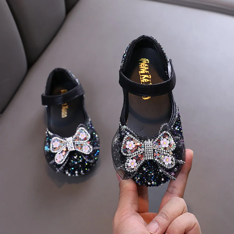 AINYFU Autumn New Children\'s Rhinestone Bow Leather Shoes 2024 Girls Princess Single Shoes Kids Soft Performance Shoes J320