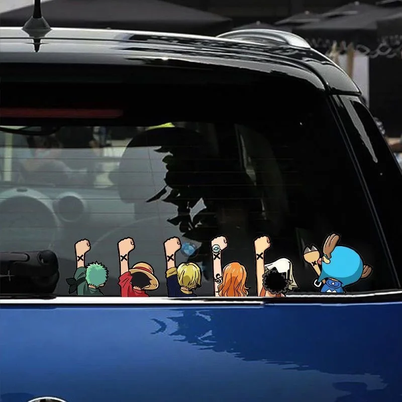 1Pcs Anime One Piece Stickers Cartoon Luffy Joe Bassolo Back Car Rear Window Scratch Stickers Reflective Waterproof Stickers