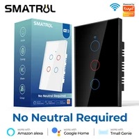 Interruptor táctil inteligente para pared, dispositivo con Wifi, sin cable neutro, 110V, 220V, 1/2/3 entradas, para Alexa y Google Home, Tuya, EE. UU., Brasil