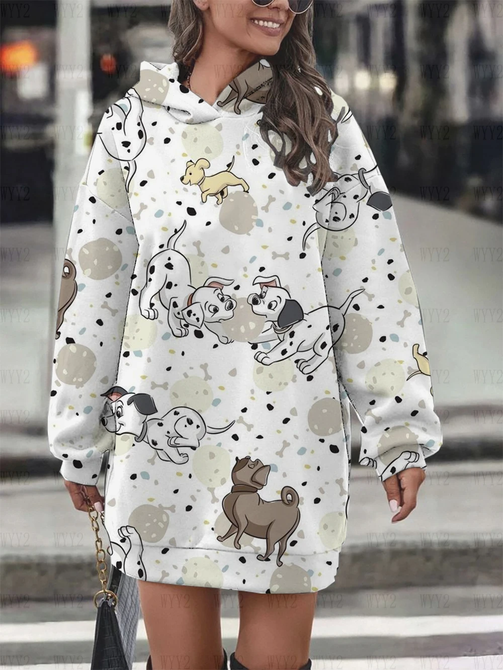 Disney Animals Hoodie Fashion Retro Dalmatians Cartoon Sweatshirt Pullover Cute Harajuku Ladies Sweatshirt Dress Pocket Top