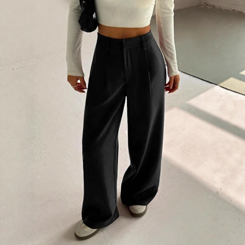 New Elegant High Waist Loose and Thin Women's Trousers Autumn and Winter Mopping Casual Solid Color Office Versatile Suit Pants