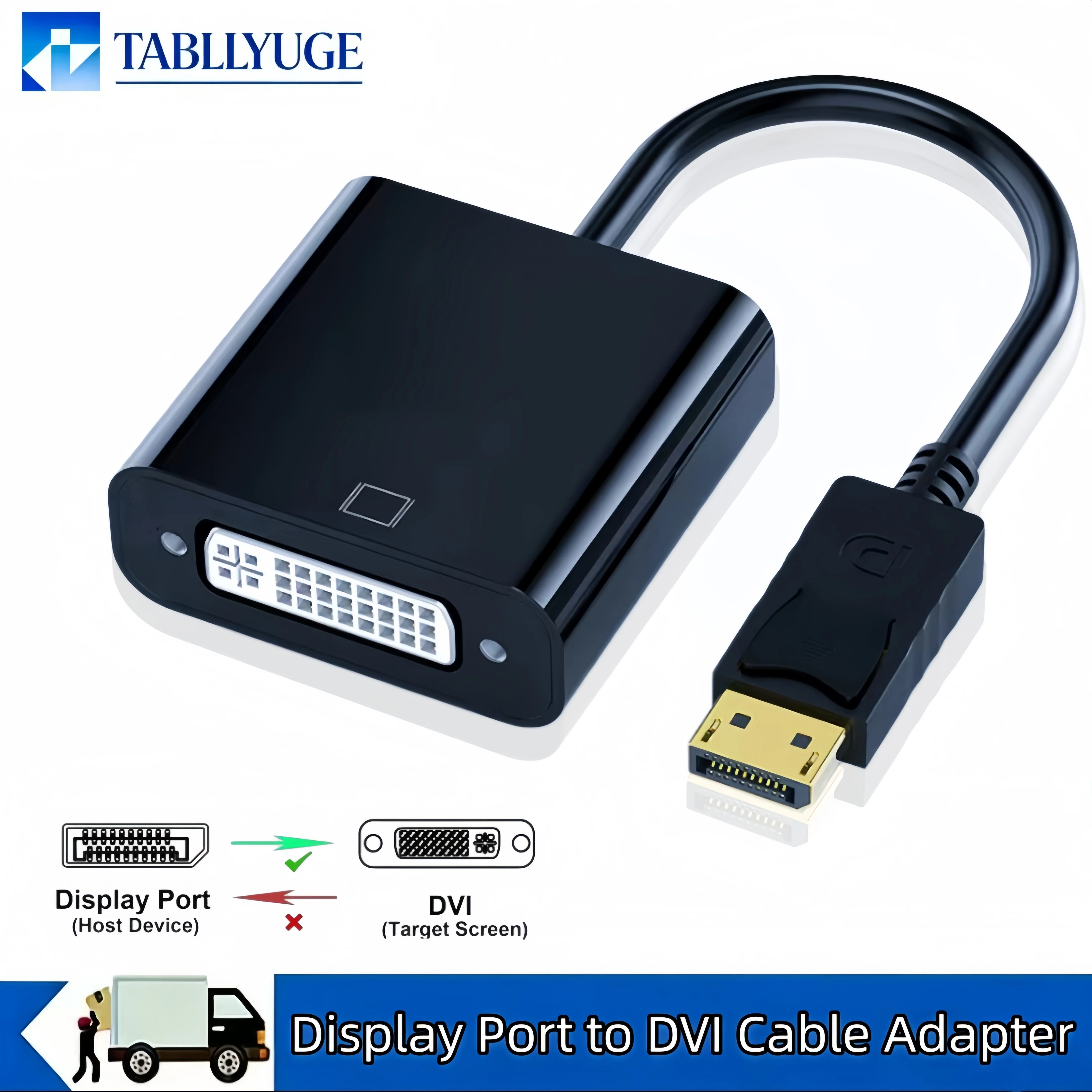 Display Port to DVI Cable Adapter Display Port DP to DVI Video Adapter Converter Cable for Laptop Desktop Use