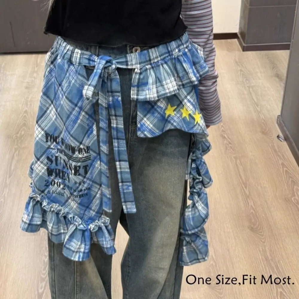 Jeans Broek Decor Gepersonaliseerde Kanten Minirok Onregelmatige Y2K Streetwear Ruches Rokken Zien Door Harajuku Butt Gordijn