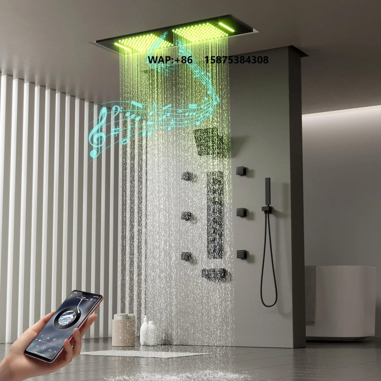 Luxury Led Music Bathroom Smart Shower Set Multi-function Rain Waterfall Shower Head 36*12inch Digital Display Shower Faucet Set