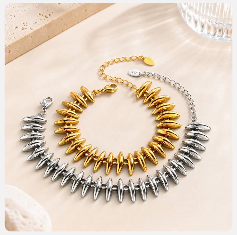 Vnox Vergoldetes, klobiges Marquise-Gliederarmband für Damen, minimalistisches, dickes Armband aus Edelstahl mit Perlen, Schmuckstück. – Detail 6